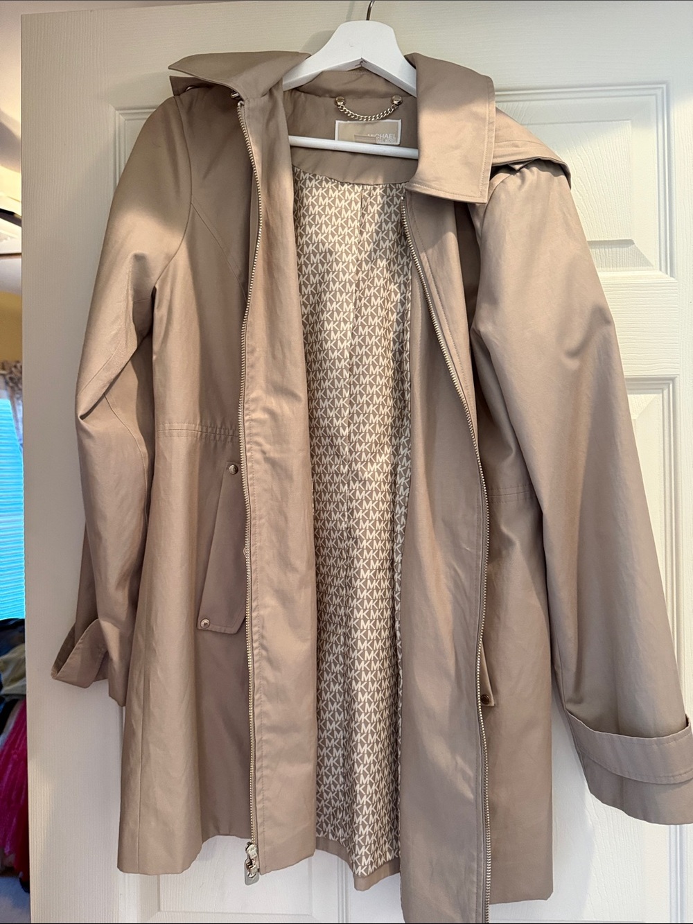 Michael Kors Hooded Trench Coat in Light Taupe
